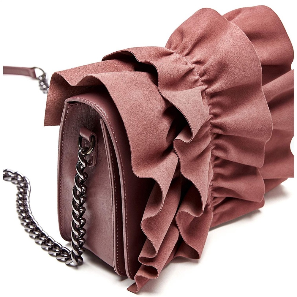 Zara Frilled Leather Crossbody Bag - Dark Pink